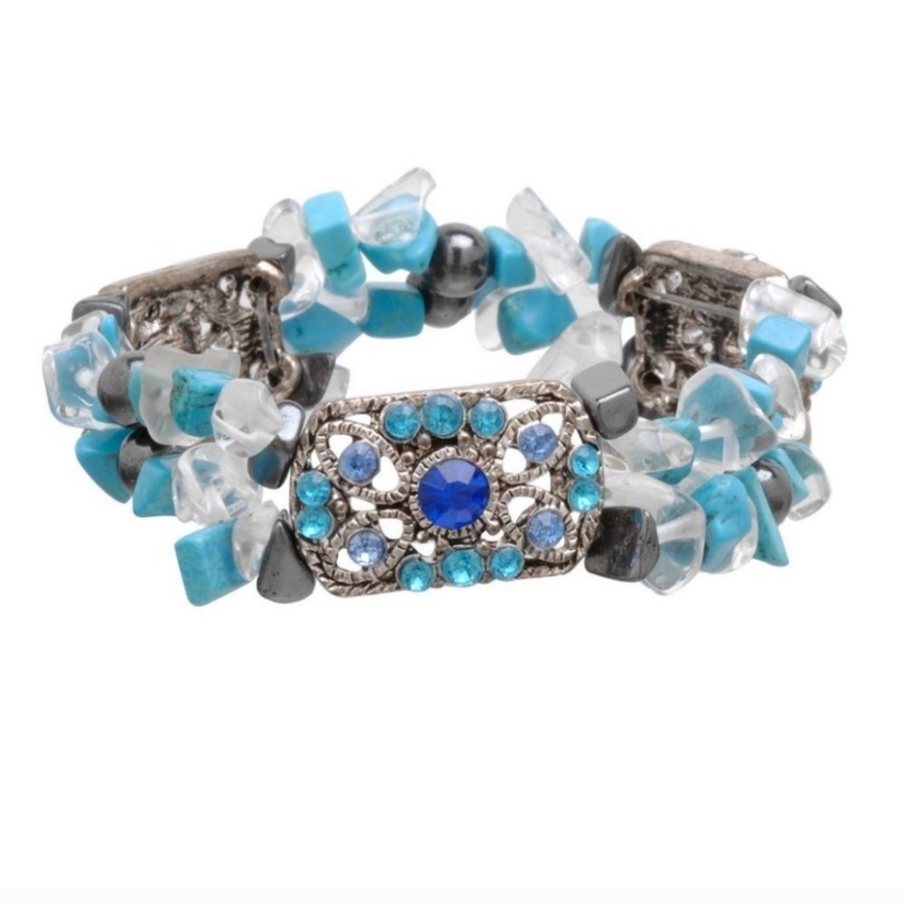 Turquoise Magnetic Bracelet, Hematite Beads Stones Stretchable Therapy Bracelet